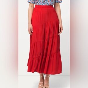 Ulla Popken Orange Tiered Asymmetrical Maxi Skirt with Elastic Waistband